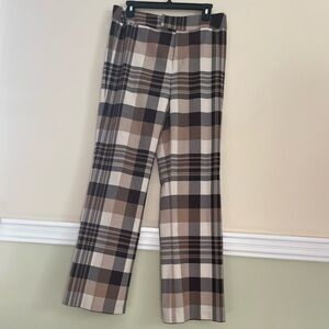 MIXIT STRETCH Brown and Cream Plaid Wide Straight Leg Trousers 10 NWOT